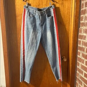 Women's Paper Heart Straight Leg Jeans with Red Stripe Size Large